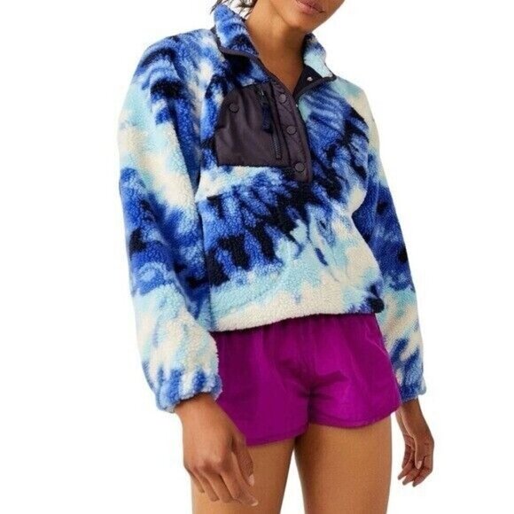 FREE PEOPLE Rocky Ridge Fleece Ocean Tie Dye Pullover Size M NEW - Picture 2 of 11